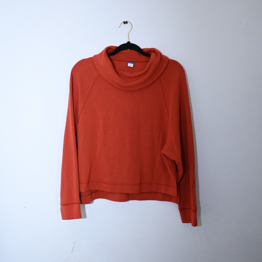 Orange cozy knit cowl neck lounge top